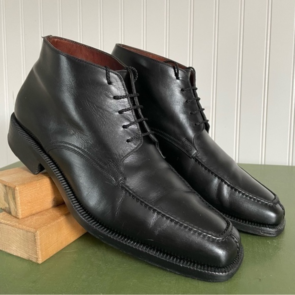 Fratelli Rossetti Moc-Sewn Split Toe Ankle Boots in Smooth Black Leather